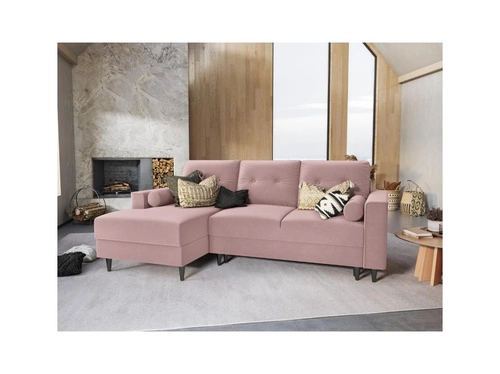 Narożnik z funkcją spania Leona Lavender Velvet Lewostronna kolor nóg czarny