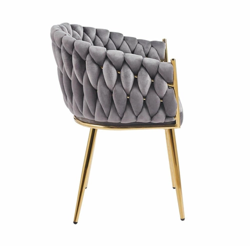 Krzesło tapicerowane Malaya Velvet szare z podłokietnikami do jadalni na złotych nogach Intesi