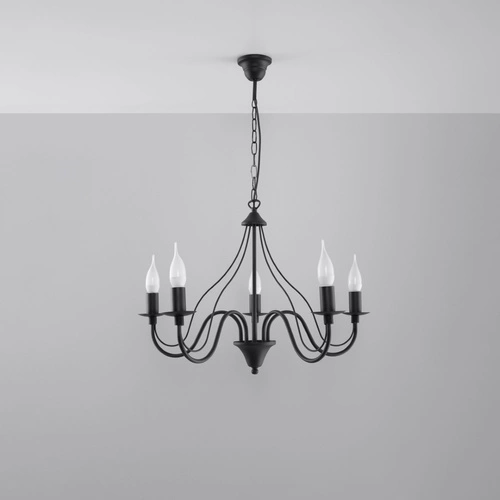 Żyrandol do salonu czarny Minerwa 5-punktowy nowoczesny metalowy Sollux Lighting