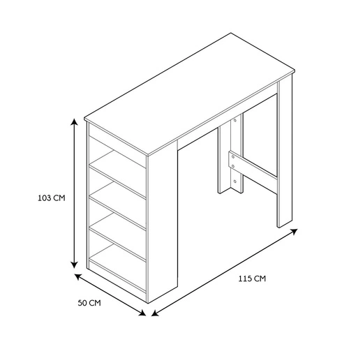 Stół barowy Blox naturalny z półkami do kuchni i salonu nowoczesny prostokątny 115 cm