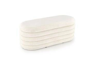 Ławka ze schowkiem Lessi kremowa bouclé do przedpokoju i sypialni w stylu boho