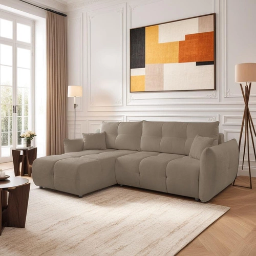 Narożnik z funkcją spania Bode lewy brązowy do salonu z pojemnikiem nowoczesny