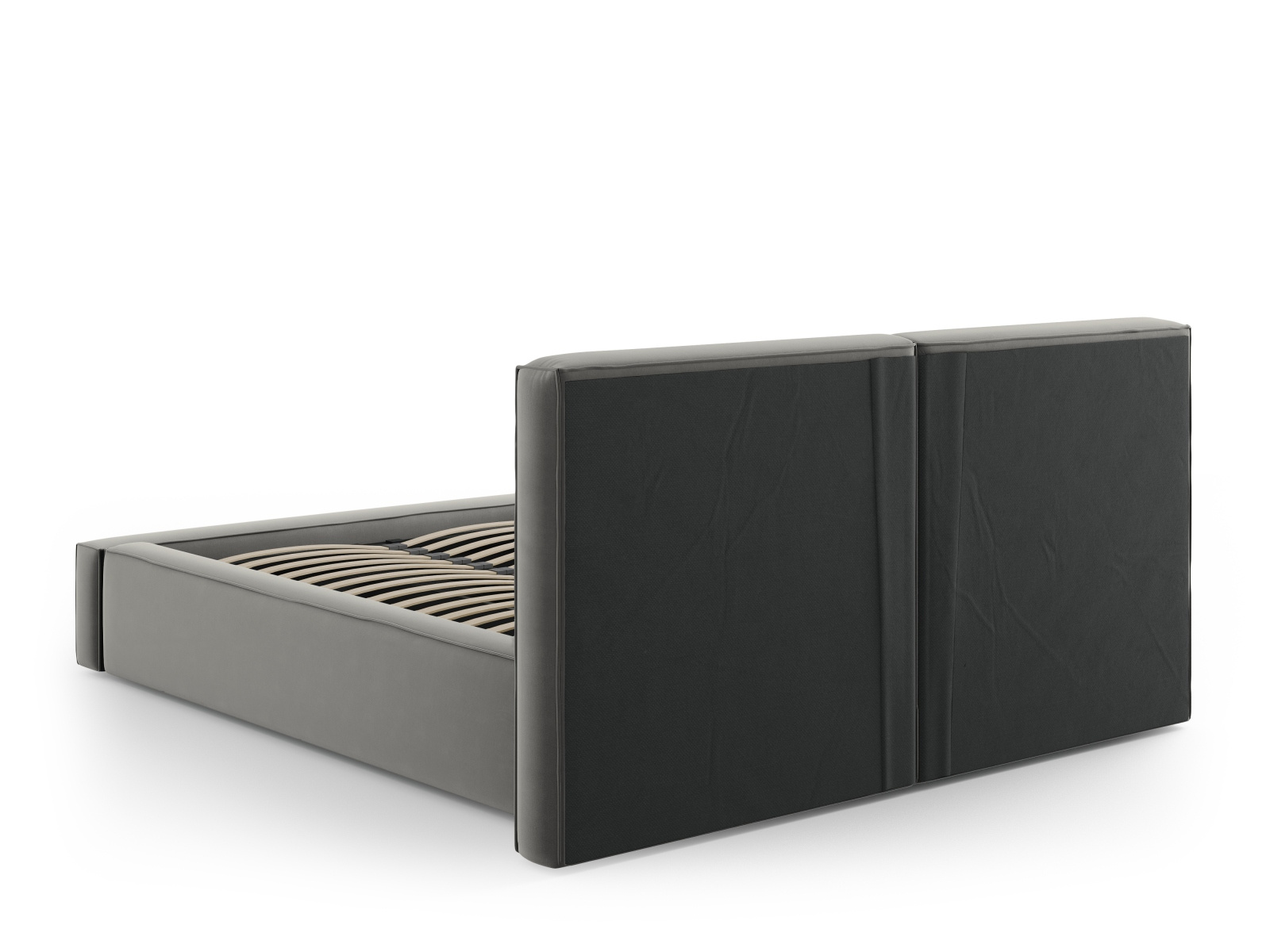 Łóżko tapicerowane welurowe Jodie II szare 140x200 z pojemnikiem do sypialni