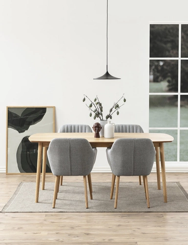 Krzesło tapicerowane Emilia szare z podłokietnikami do jadalni i salonu skandynawskie Actona