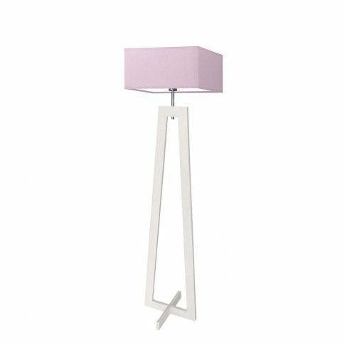 Lampa podłogowa do salonu Jawa Lysne nowoczesna drewniana z abażurem fioletowym 138 cm