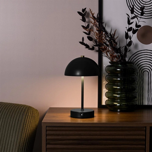 Lampka nocna LED Intesi Funghi czarna bezprzewodowa do sypialni z funkcją ściemniania