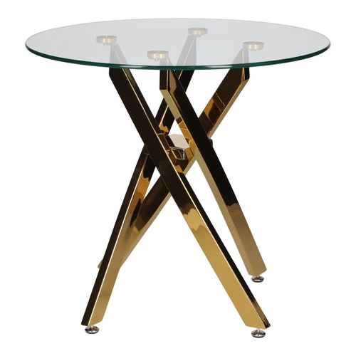 Stolik kawowy Amber okrągły szklany 60 cm transparentny złoty glamour do salonu Intesi