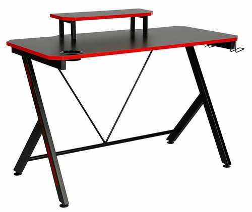 Biurko gamingowe Viktor czarne z nadstawką i uchwytem na kubek nowoczesne do pracy Intesi 120x60