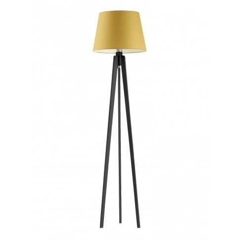 Lampa podłogowa do salonu Curacao nowoczesna drewniana z abażurem musztardowym Lysne 158 cm
