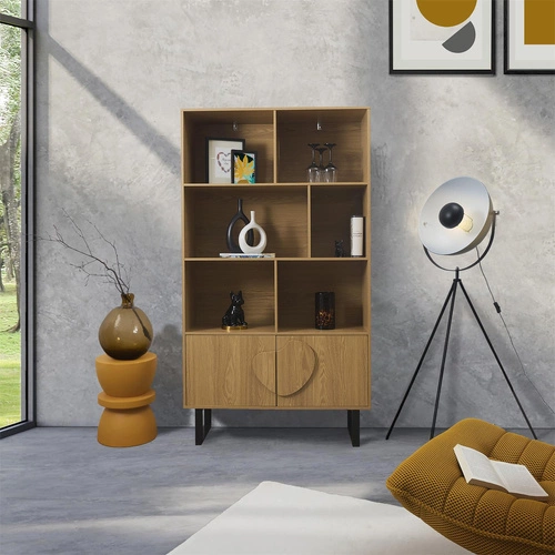 Regał na książki Calypso naturalny loftowy z szafką i półkami do salonu Intesi 180x100 cm