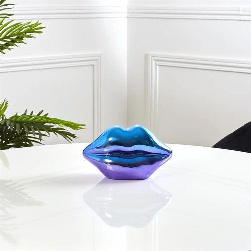 Figurka dekoracyjna usta Intesi ceramiczna opalizująca niebieska do salonu lub na prezent