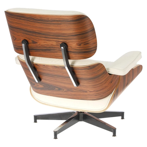 Fotel obrotowy Vip Lounge Chair skórzany do salonu z podnóżkiem nowoczesny biały