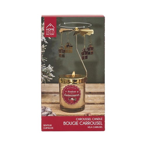 Świąteczna świeca zapachowa z karuzelą Intesi czerwona dekoracja bożonarodzeniowa na stół