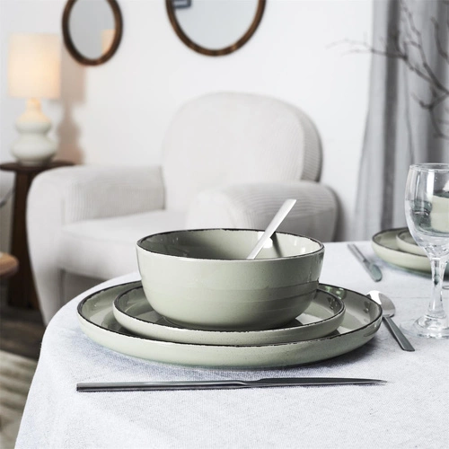 Nowoczesny zestaw obiadowy Temp na 4 osoby zielony ceramiczny do jadalni