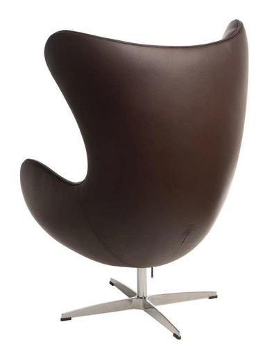 Fotel uszak Jajo skórzany brązowy ciemny obrotowy z funkcją kołyski do salonu nowoczesny