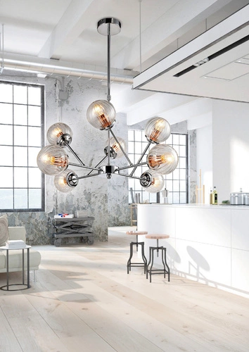 Lampa wisząca Best 8-punktowa chrom szklana z regulacją wysokości do salonu i jadalni