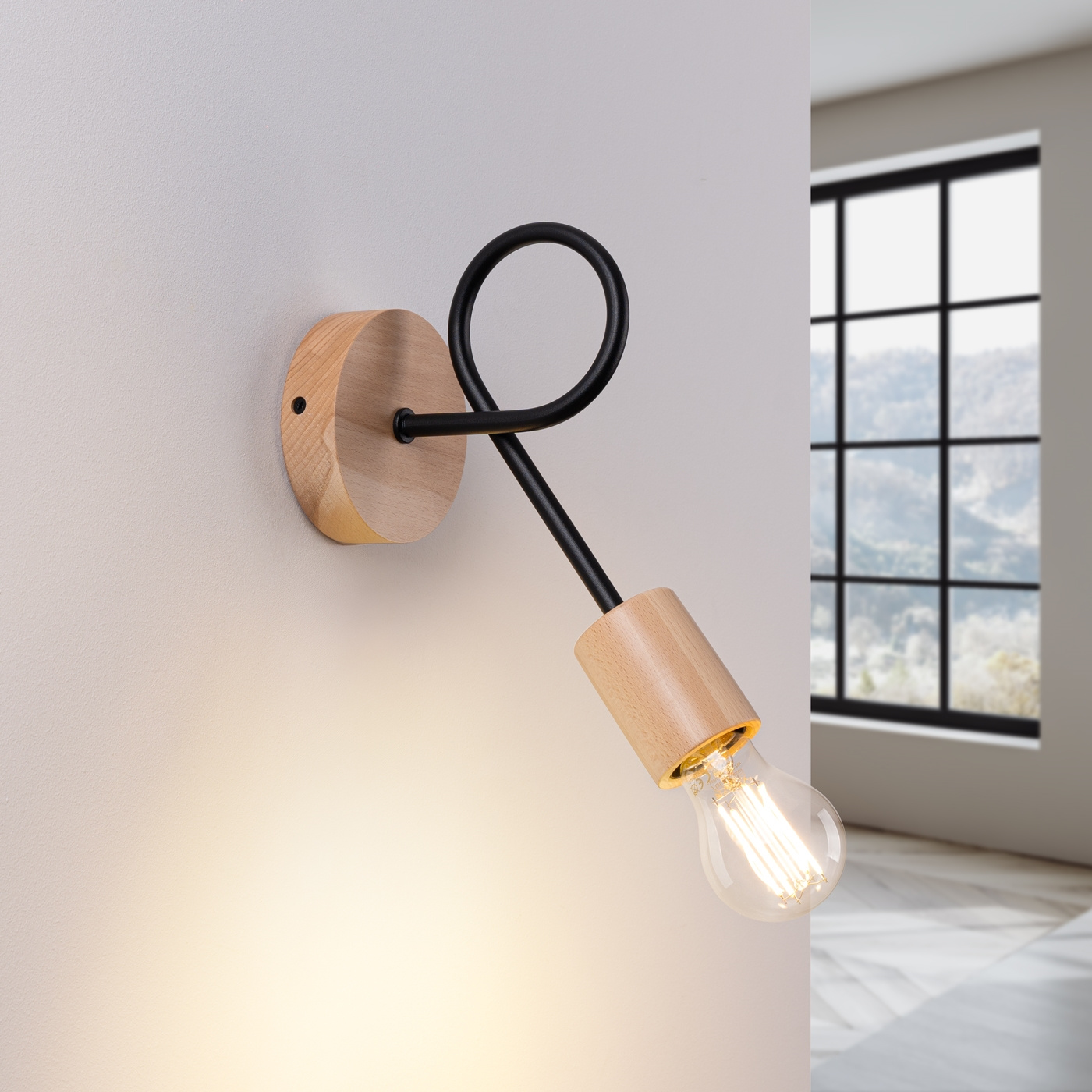 Kinkiet ścienny EMBER czarny drewniany nowoczesny do salonu i sypialni SOLLUX LIGHTING