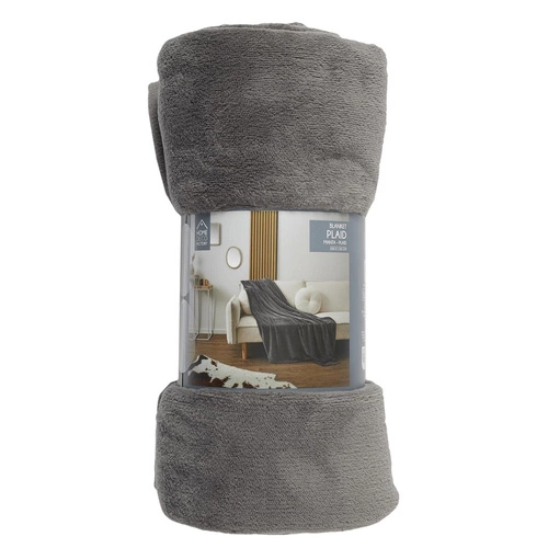 Pled Molleton szary 150x200 cm nowoczesny ciepły koc na kanapę do salonu Intesi