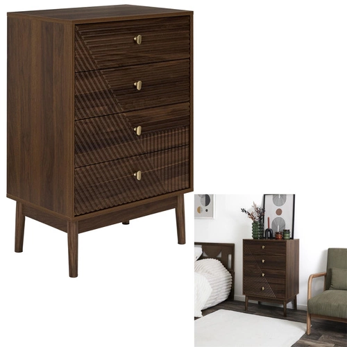 Komoda Tiffany z szufladami ryflowana orzech 60 cm klasyczna na nóżkach do salonu Intesi