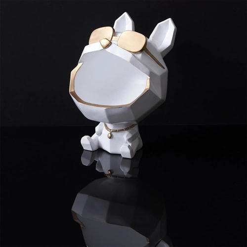 Organizer figurka pies biały glamour Intesi ceramiczny do salonu na biżuterię 23,5 cm