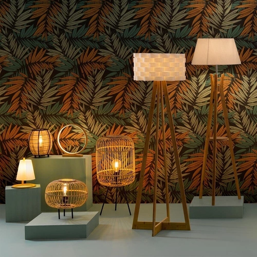 Lampa stojąca do salonu Moki Atmosphera biała bambusowa skandynawska z abażurem 150 cm