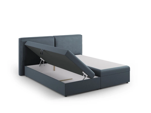 Łóżko tapicerowane Jodie 140x200 niebieskie z pojemnikiem nowoczesne do sypialni