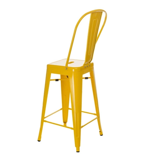 Hoker Paris Back 66 cm żółty metalowy z oparciem do wyspy kuchennej industrialny inspirowany Tolix