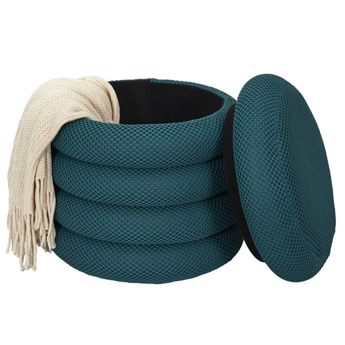 Pufa ze schowkiem Atom Intesi okrągła turkusowa nowoczesna do salonu i sypialni 42 cm