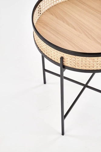 Stolik kawowy Balta okrągły rattanowy boho skandynawski 50 cm do salonu czarny Intesi