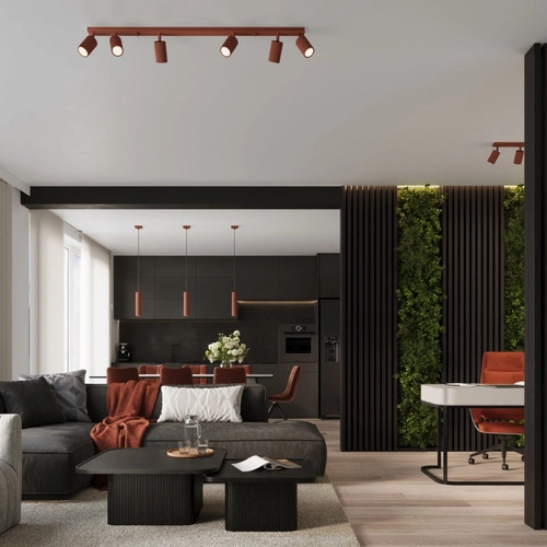 Plafon sufitowy nowoczesny czerwony Karbon 6L ruchomy do salonu i sypialni SOLLUX