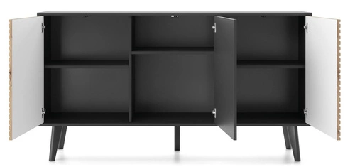 Komoda Tanga 154 cm czarna z frezowanym frontem nowoczesna na nóżkach do salonu Intesi