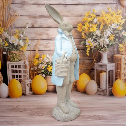 Figurka wielkanocna Pan Zając Intesi 80 cm szaro-biała dekoracja stojąca na komodę lub podłogę