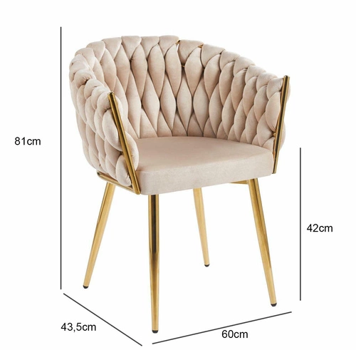 Krzesło tapicerowane Malaya Velvet Intesi beżowe z podłokietnikami do jadalni glamour
