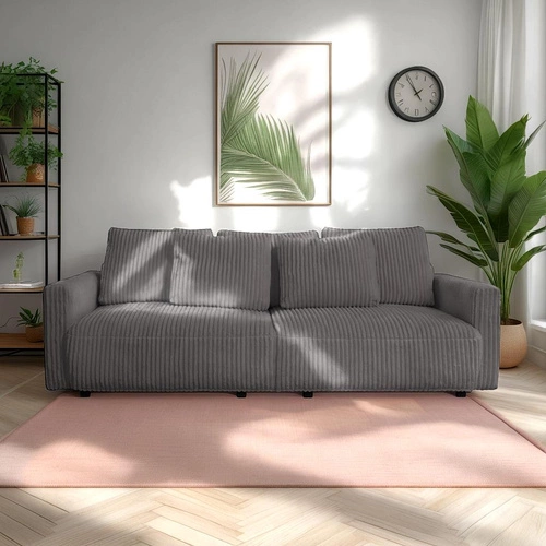 Sofa rozkładana Loppie sztruksowa z funkcją spania do salonu szara ciemna nowoczesna