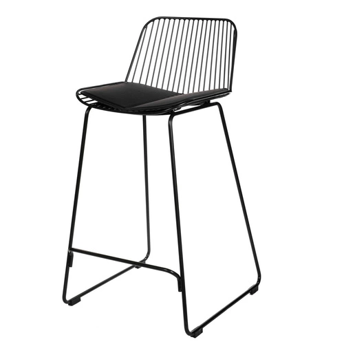 Hoker Dill Low czarny z oparciem, metalowy z ekoskórą, industrialny do kuchni 66 cm Intesi