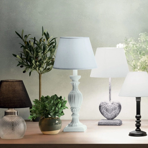 Lampka nocna Renzo biała nowoczesna z lnianym abażurem do sypialni i salonu Atmosphera