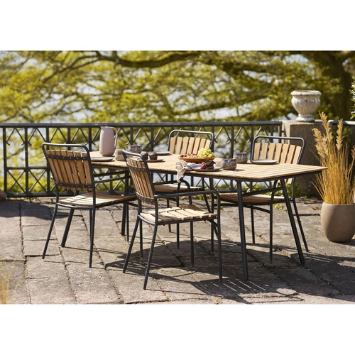 Stół ogrodowy Cleveland 220x90 cm drewniany tekowy na taras z czarnymi nogami