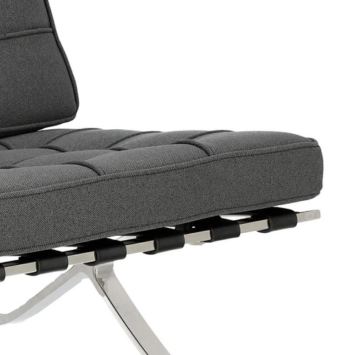 Fotel wypoczynkowy BA1 inspirowany Barcelona do salonu glamour tkanina antracyt chrom