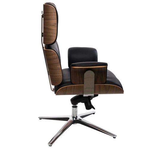 Fotel biurowy ergonomiczny VIP Exclusive Home czarny skórzany z podnóżkiem obrotowy D2.DESIGN