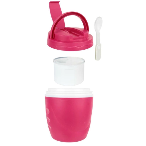 Lunchbox Travel Intesi okrągły czerwony z pokrywką i łyżką do pracy lub szkoły 16,5 cm