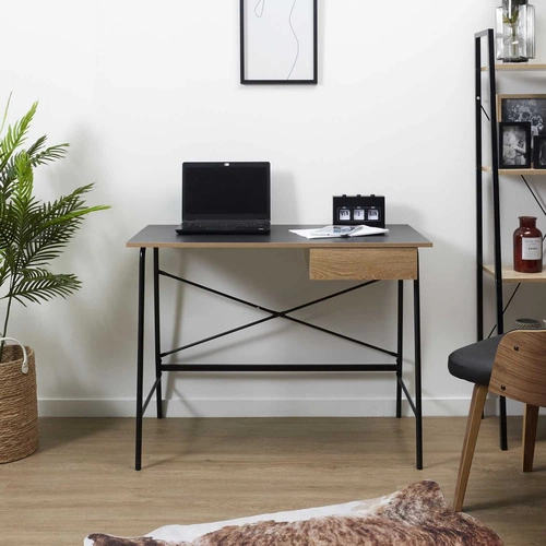 Biurko Stanford czarne nowoczesne z szufladą do pracy i nauki 100 cm Intesi