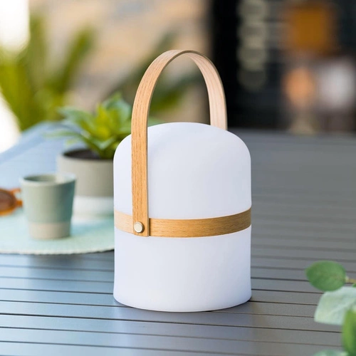 Nowoczesna biała lampa stołowa LED Kiara Atmosphera do ogrodu i na taras, akumulatorowa ze ściemniaczem