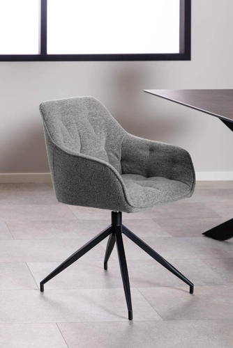 Krzesło tapicerowane Brooke obrotowe szare do jadalni i salonu nowoczesne z podłokietnikami