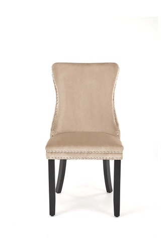 Krzesło Iridionne Velvet beżowe tapicerowane welur do jadalni nowoczesne na czarnych nogach