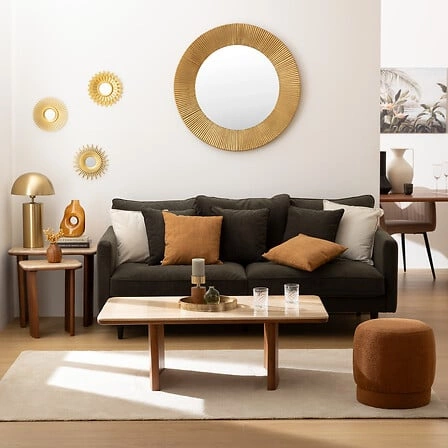 Zestaw 2 stolików kawowych Jivan prostokątny trawertyn drewniany skandynawski do salonu Atmosphera