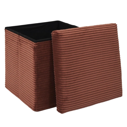 Pufa Intesi Vels Scott składana ze schowkiem sztruksowa terracotta do salonu 38x38 cm