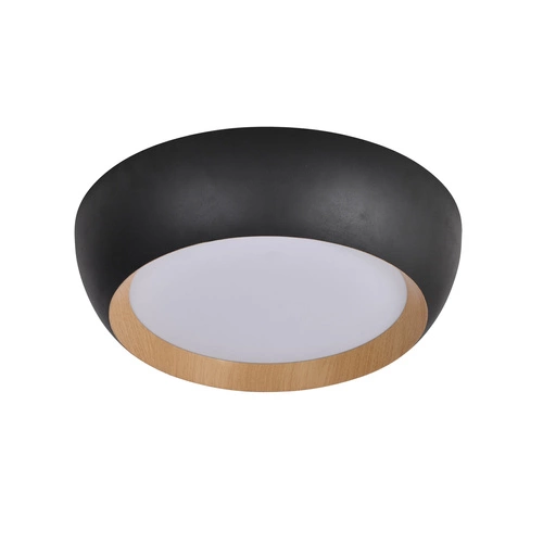 Plafon Abruzzo czarno-drewniany  24W LED 40x32 cm klosz biały