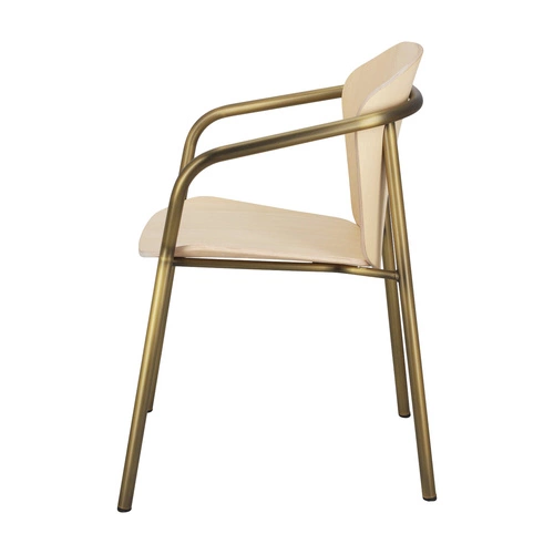 Krzesło do jadalni Finn drewniane z podłokietnikami na złotych nogach nowoczesne SCAB Design