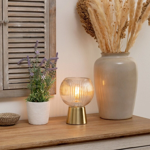 Lampka nocna szklana Laye złota glamour do sypialni i salonu Atmosphera nowoczesna 19,5 cm