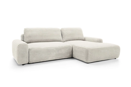 Narożnik z funkcją spania Domle prawy beżowy sztruksowy pojemnik nowoczesny do salonu